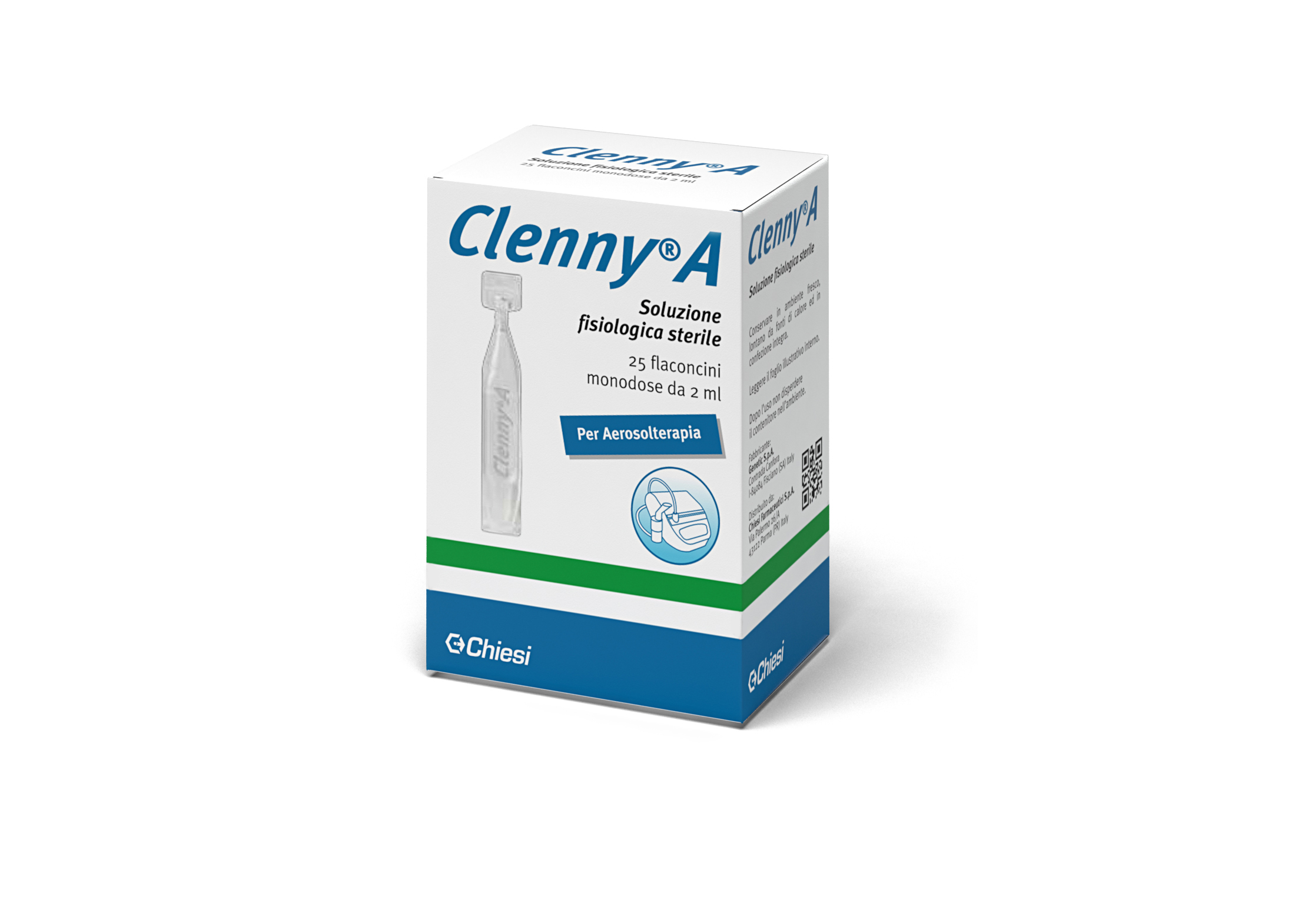 Immagine della confezione di Clenny a flaconcini monodose, dispositivo medico di Chiesi Farmaceutici S.p.A.