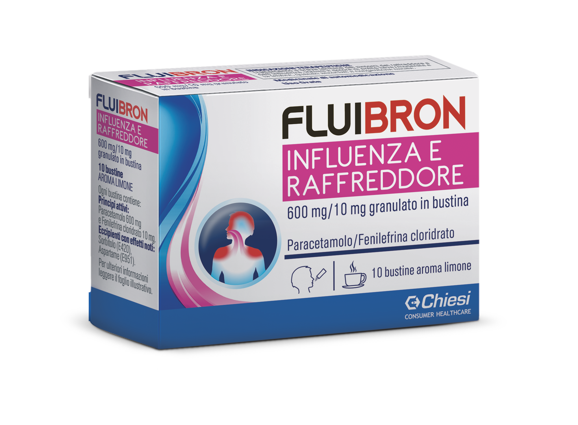 Immagine della confezione di Fluibron Influenza e Raffreddore, farmaco di Chiesi Farmaceutici