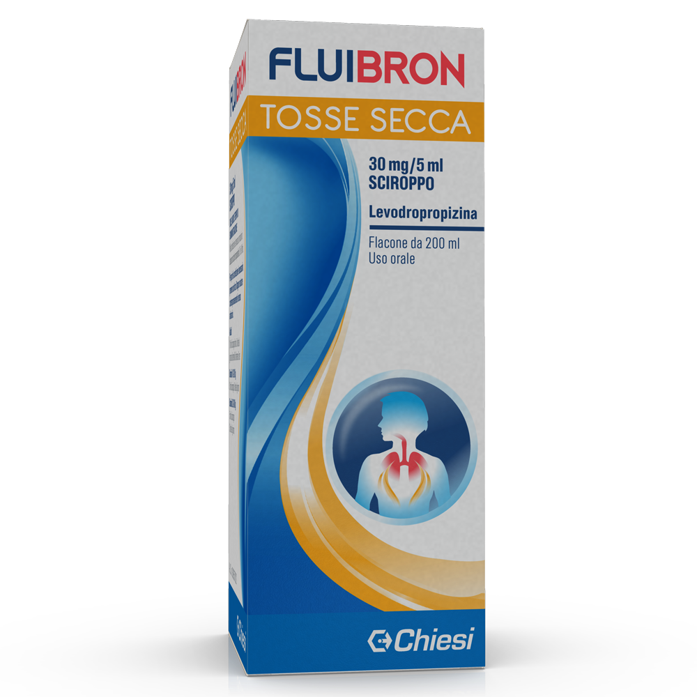 Immagine della confezione di Fluibron Tosse Secca, farmaco di Chiesi Farmaceutici S.p.A.