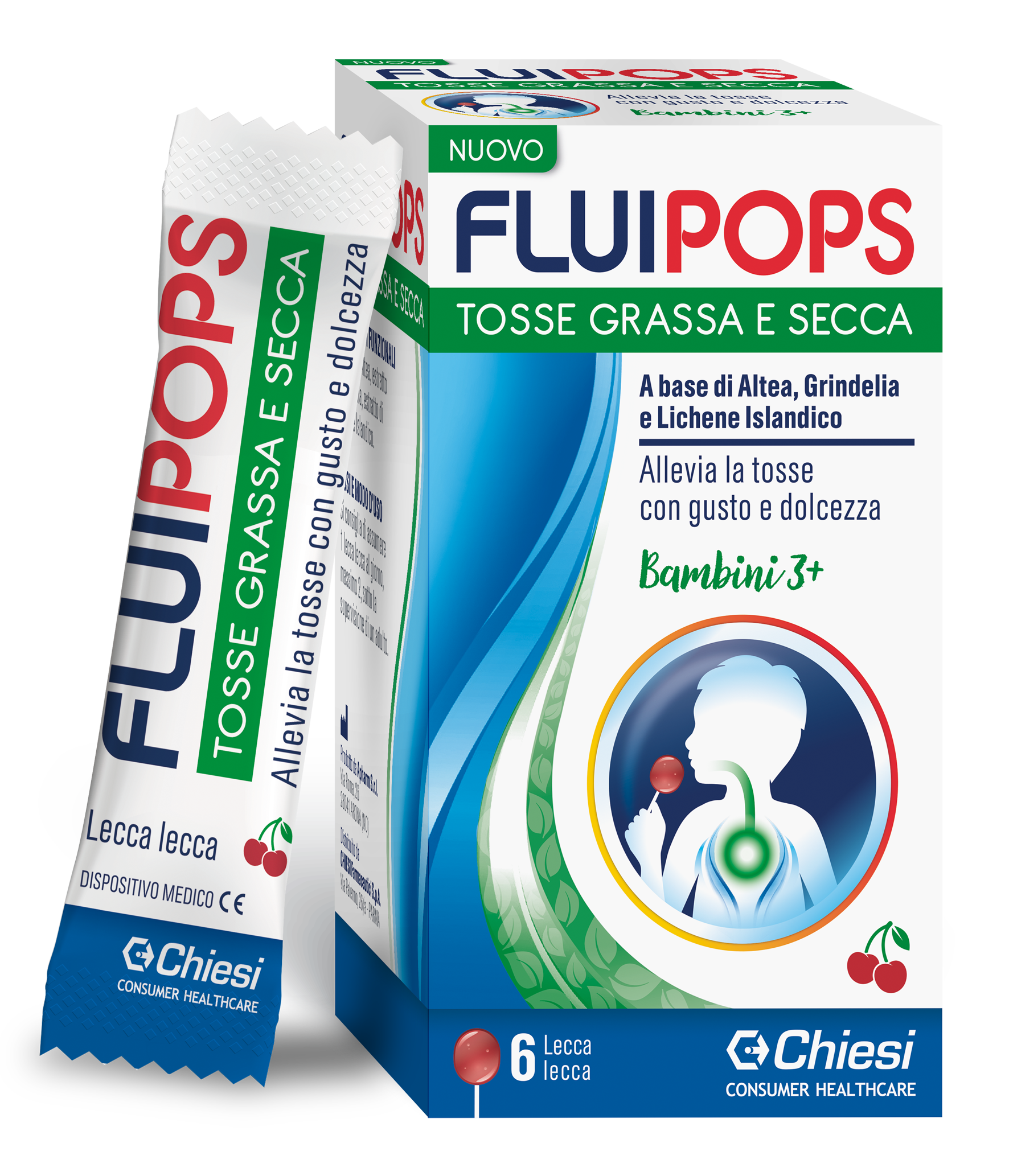Immagine della confezione di Fluipops, farmaco di Chiesi Farmaceutici S.p.A.