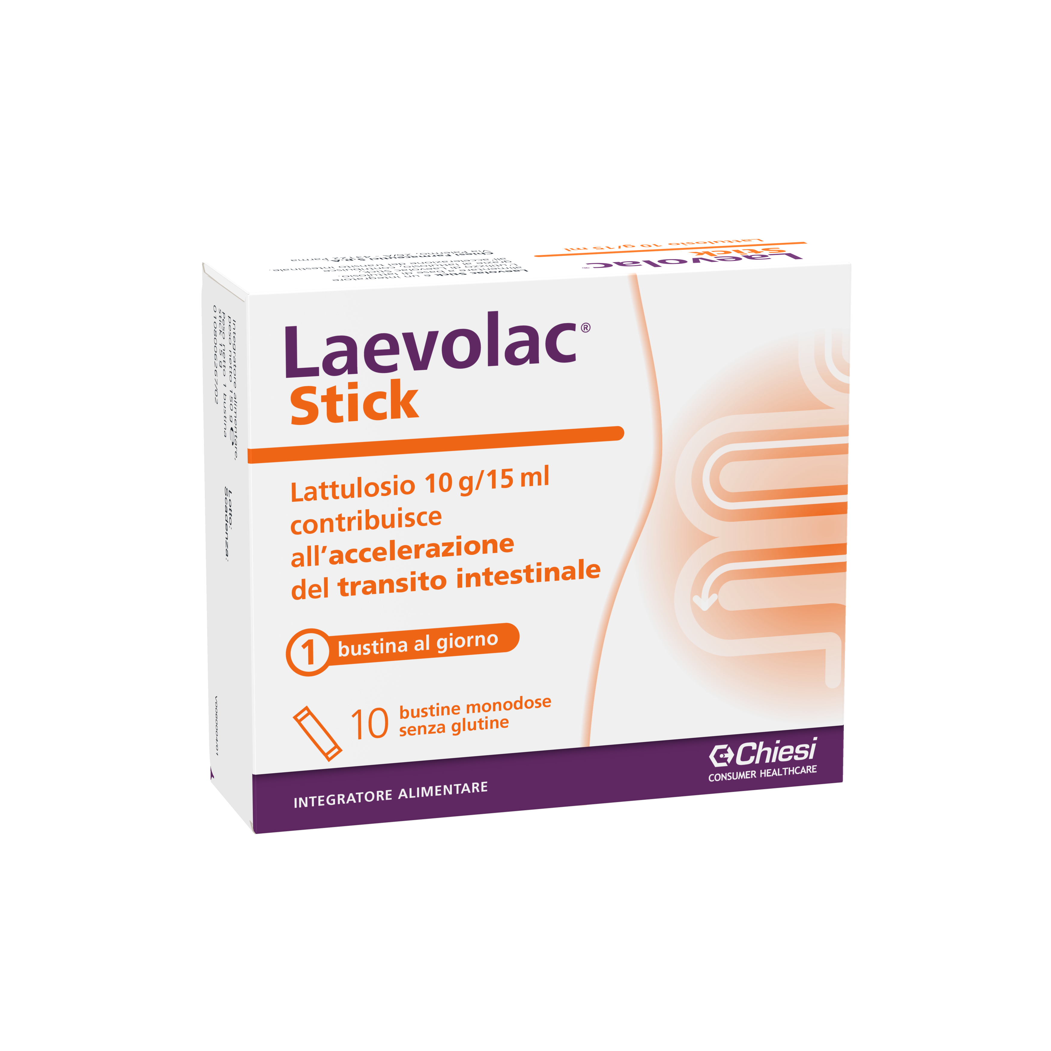 Immagine della confezione di Laevolac Stick, integratore di Chiesi Farmaceutici S.p.A.